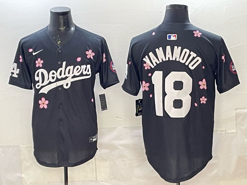 Men 2025 Los Angeles Dodgers #18 Yamamoto Black Sakura Edition Nike MLB Jersey 09->los angeles dodgers->MLB Jersey